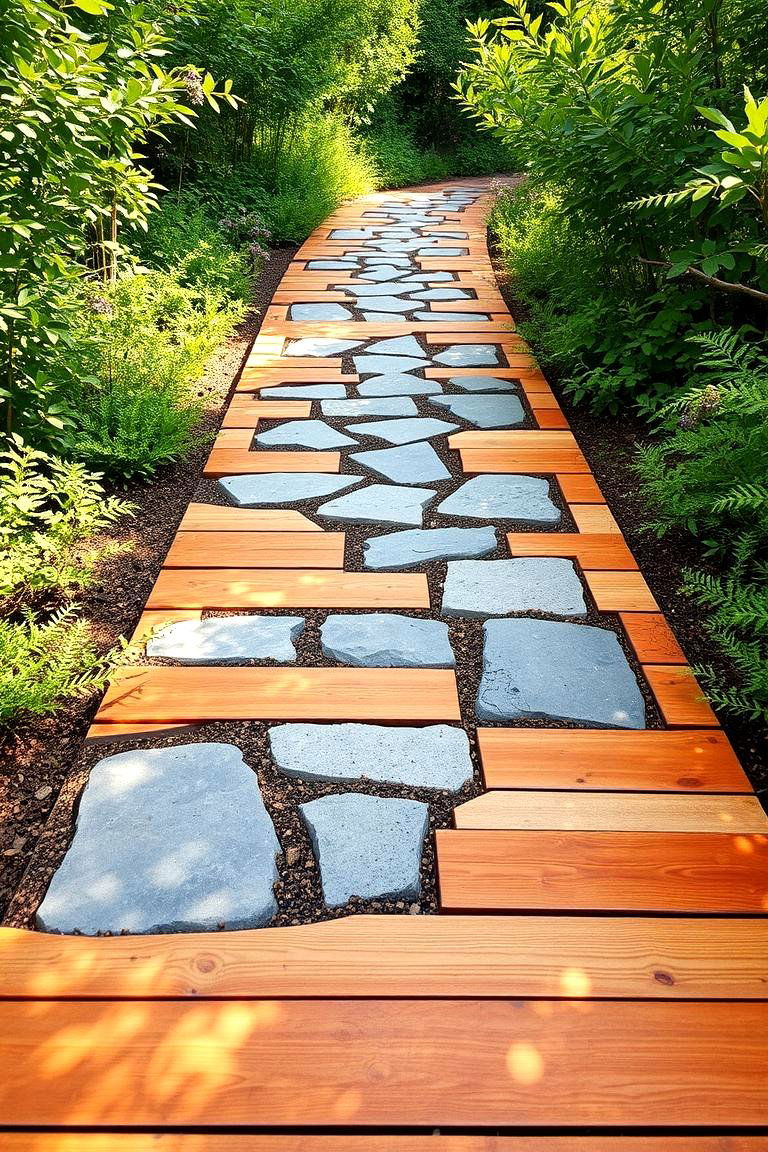 Wood and Stone Combination Walkway - 24 Rock Walkway Ideas