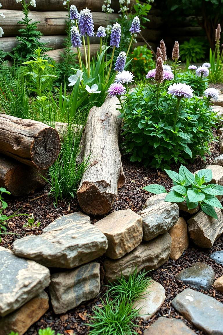 Wood and Stone Combo for Rustic Charm - 24 Mulch Edging Ideas