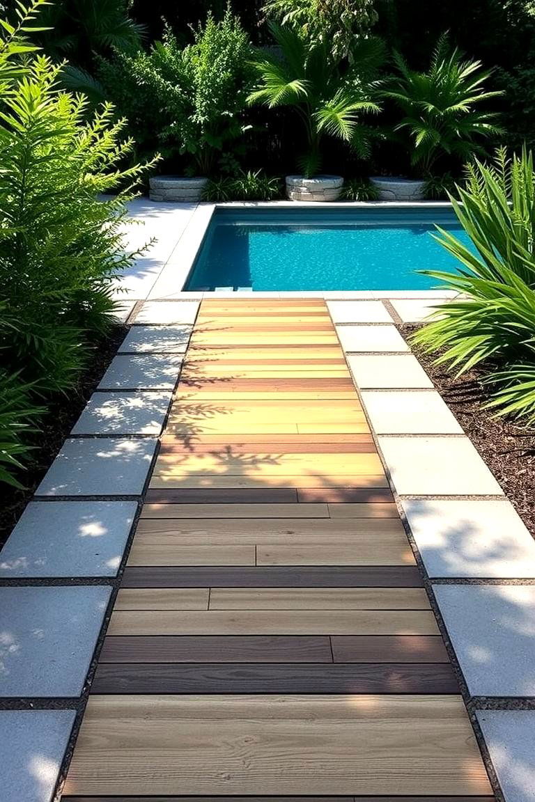 Wood and Stone Hybrid Walkway - 24 Above Ground Pool Walkway Ideas