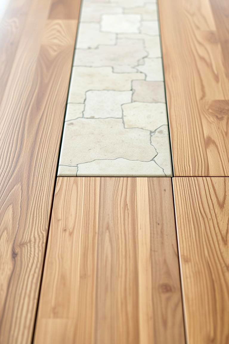 Wood to Tile Transition with a Natural Border - 24 Floor Transition Ideas