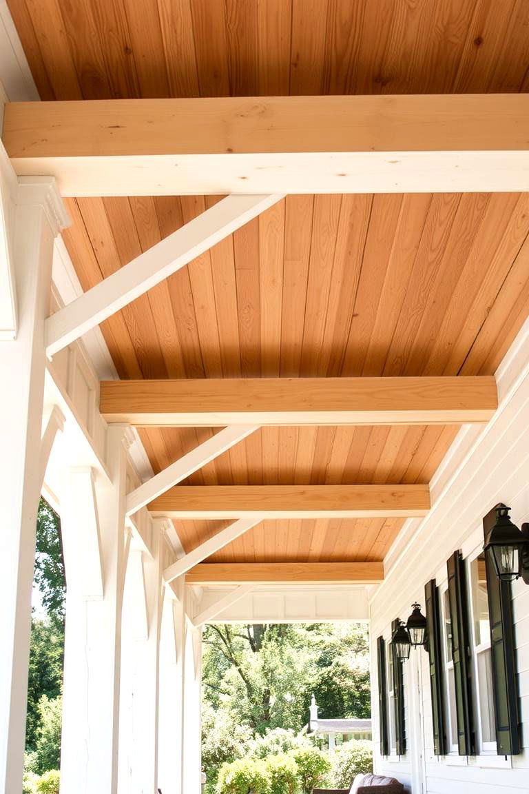 Wooden Beams for Support - 24 White Farmhouse With Wrap-around Porch Ideas