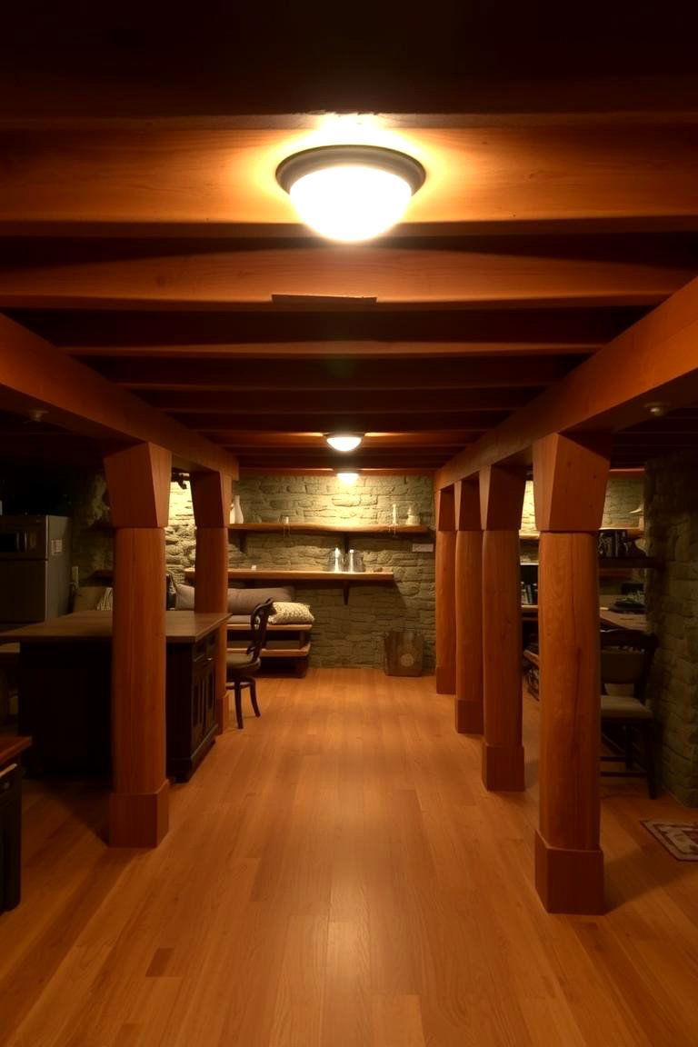 Wooden Beams for Warmth - 24 Exposed Basement Ceiling Ideas