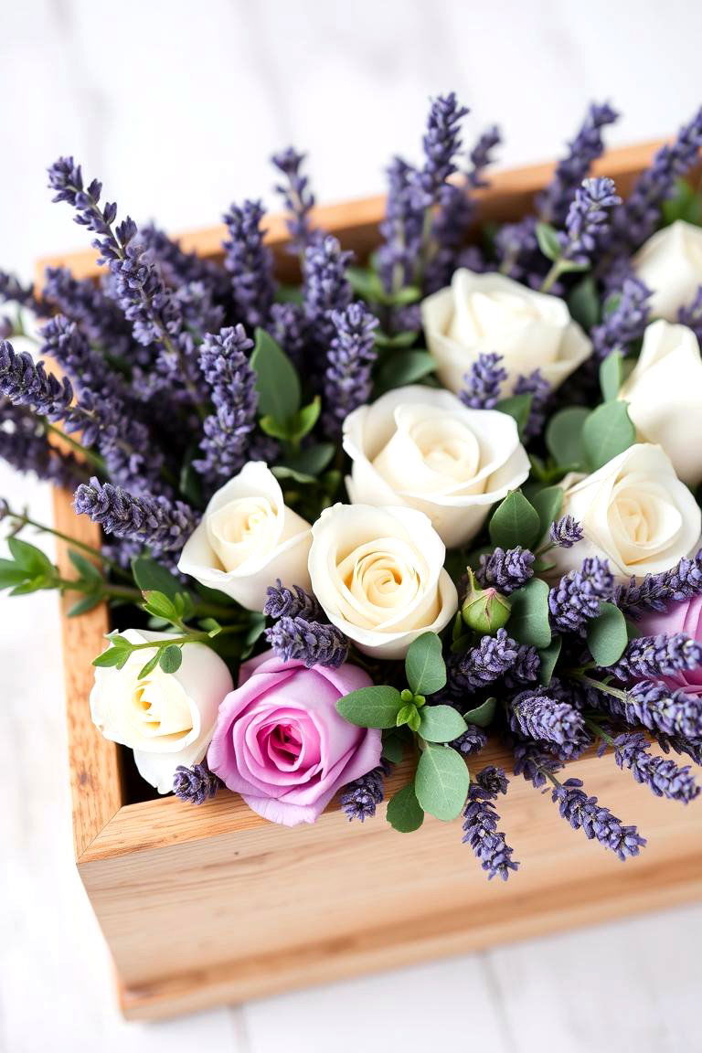 Wooden Boxes with Mixed Flowers - 24 Rustic Wedding Centerpieces
