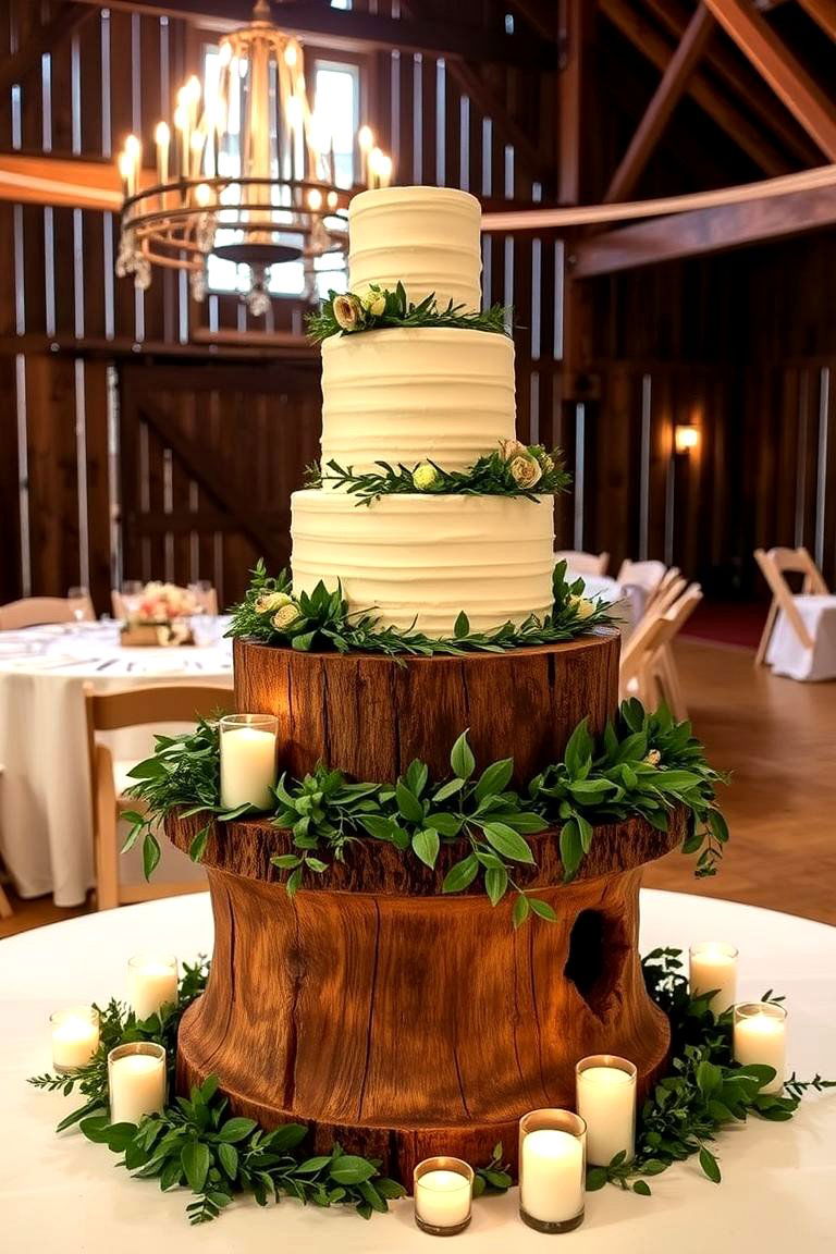 Wooden Cake Stand Display - 24 Barn Wedding Ideas
