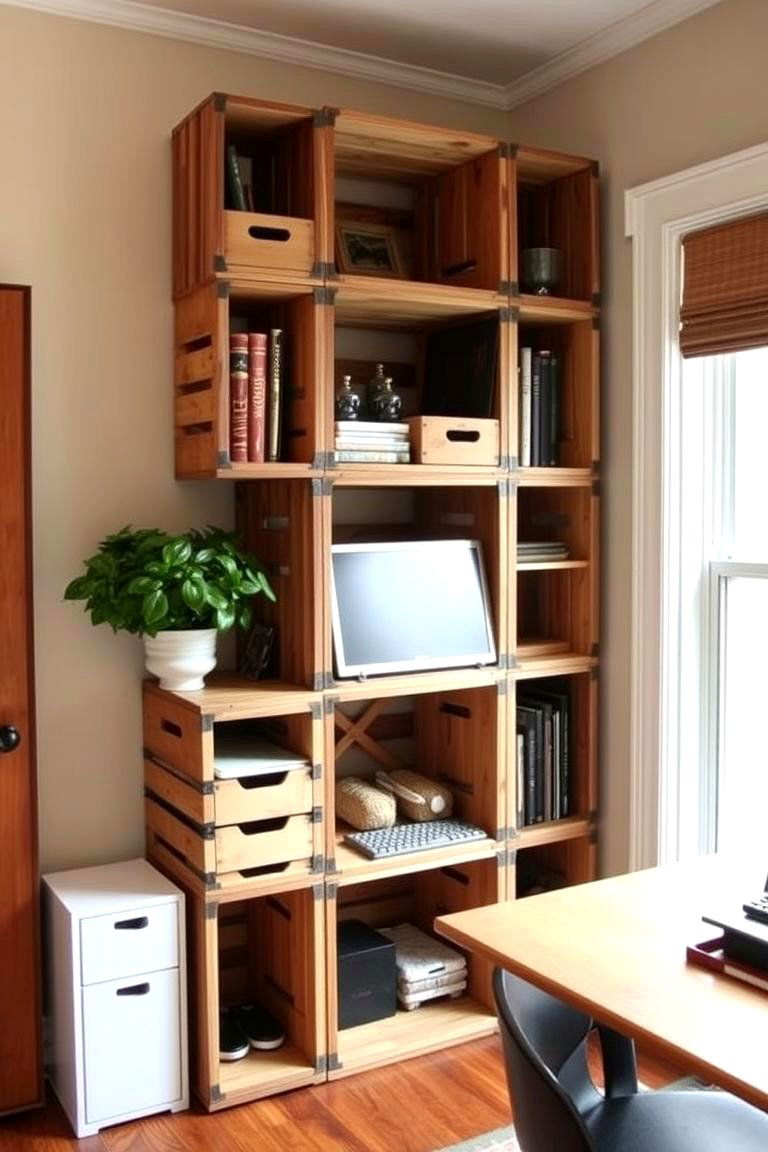 Wooden Crate Storage - 24 Rustic Home Office Ideas