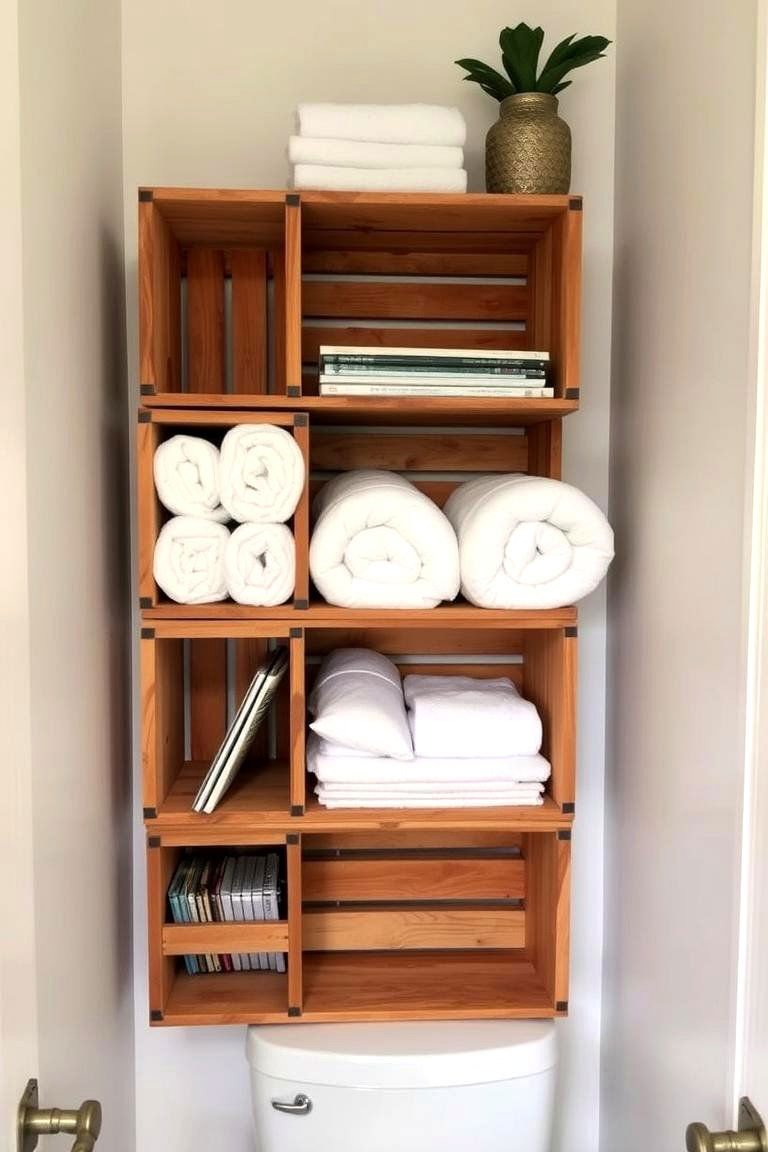 Wooden Crates as Rustic Shelves - 24 Small Bathroom Shelving Ideas