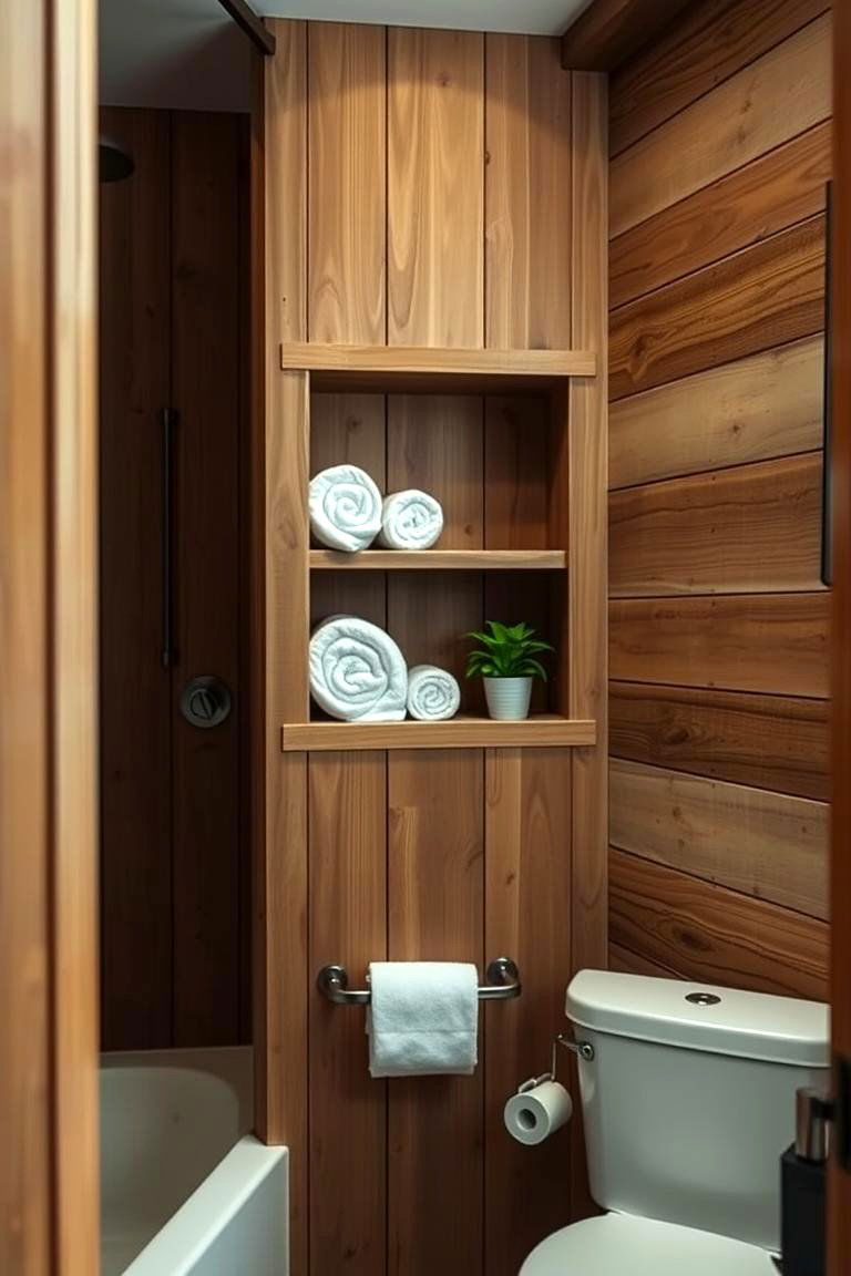 Wooden Half Wall with Shelving - 24 Half-wall Shower Ideas