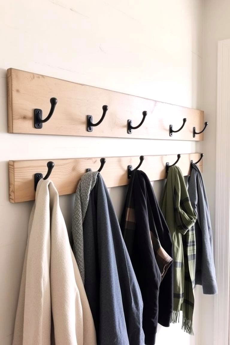 Wooden Hooks with Distressed Finish - 24 Farmhouse Mudroom Ideas
