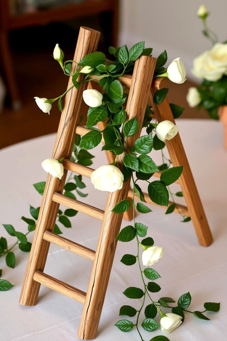 Wooden Ladder Display with Flowers - 24 Rustic Wedding Centerpieces