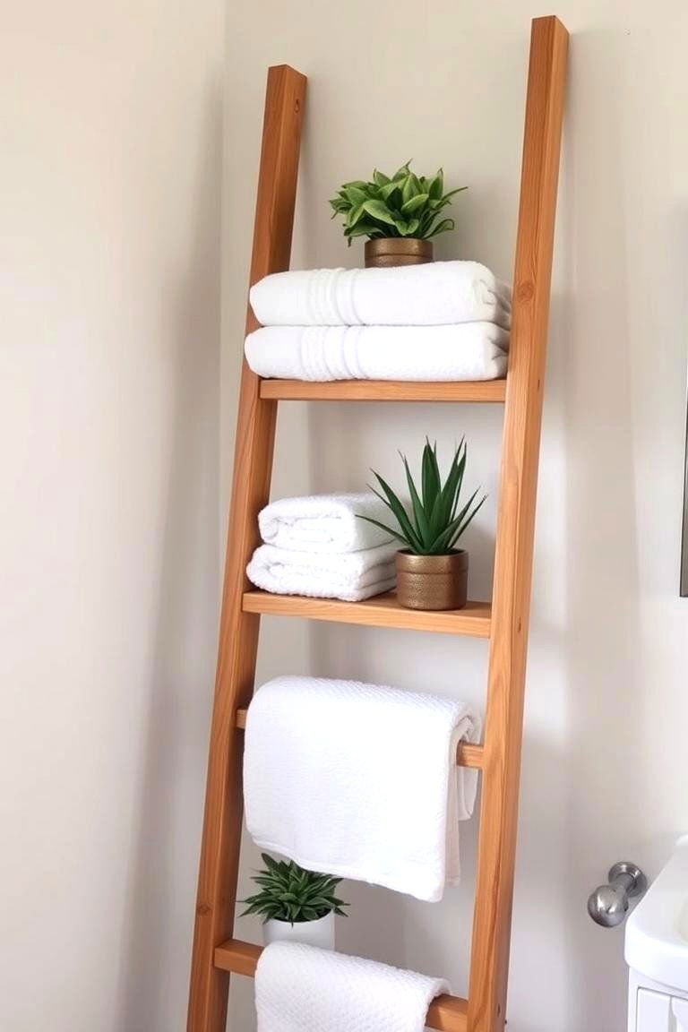 Wooden Ladder Shelf - 24 Bathroom Wall Storage Ideas