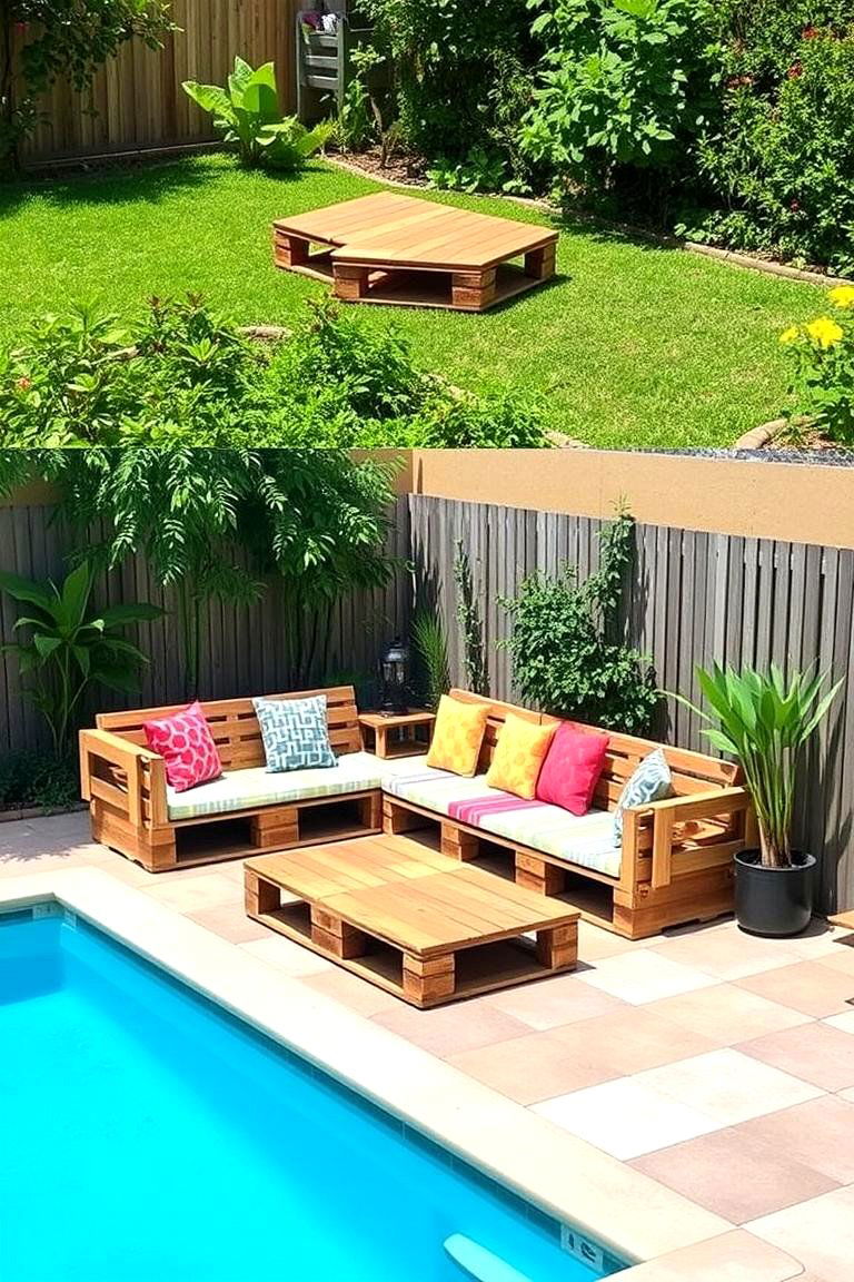 Wooden Pallet Seating and Outdoor Lounge - 24 Above Ground Pool Landscaping Ideas
