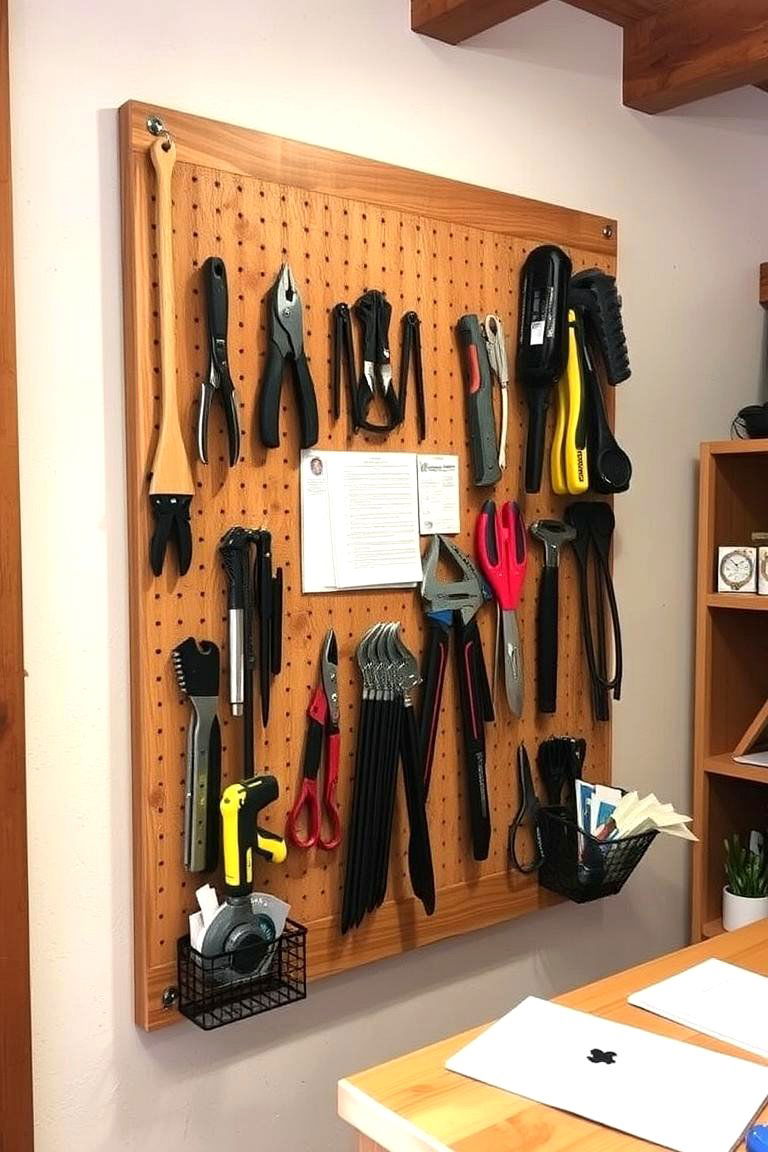 Wooden Pegboard - 24 Rustic Home Office Ideas