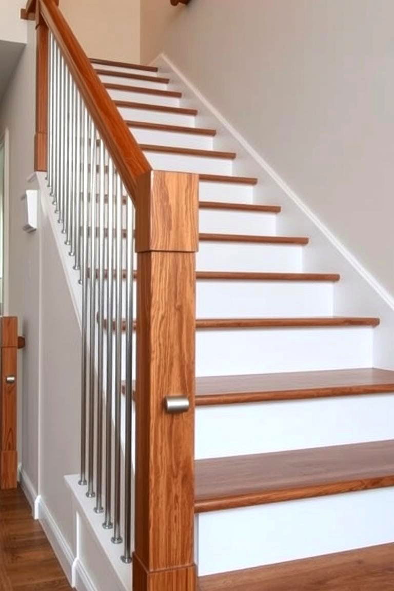 Wooden Railing with Metal Spindles - 24 Wood Stair Railing Ideas