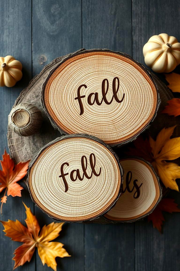 Wooden Slice Table Decor - 24 Fall Table Decor Ideas