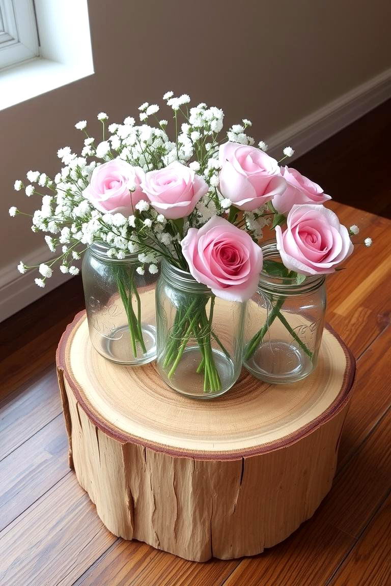 Wooden Slices with Mason Jars - 24 Rustic Wedding Centerpieces
