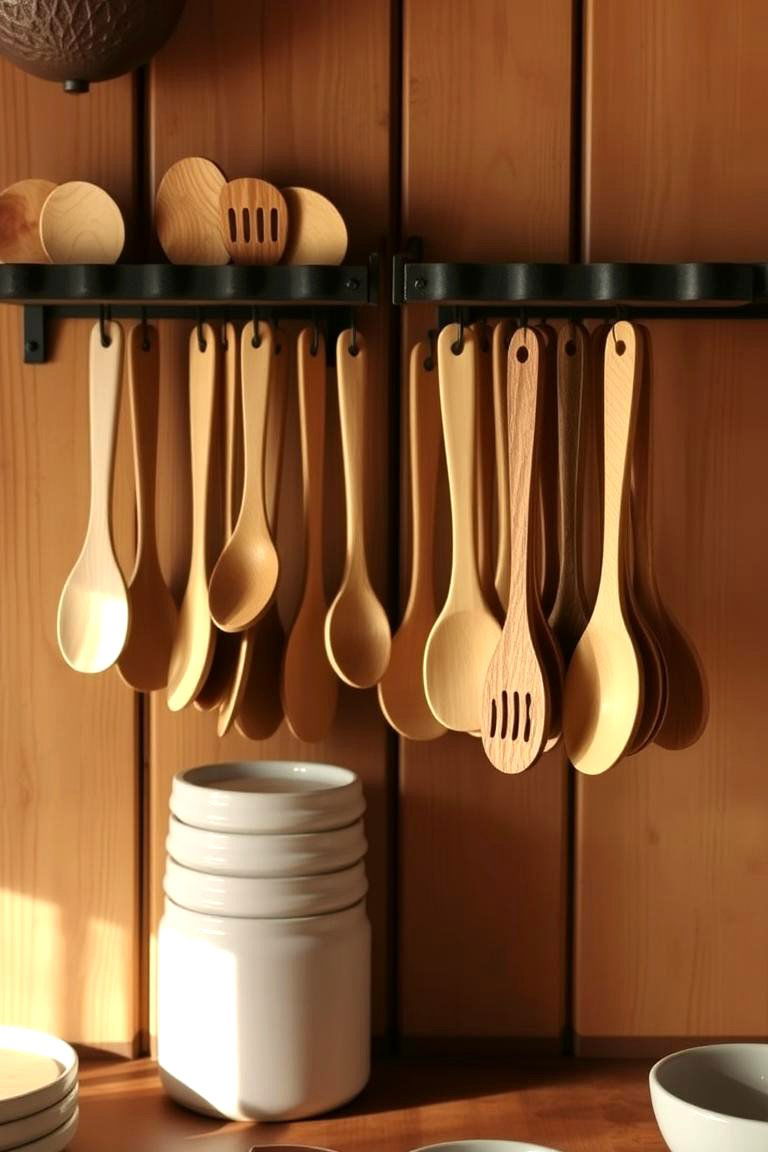 Wooden Utensils Display - 24 Earthy Kitchen Ideas