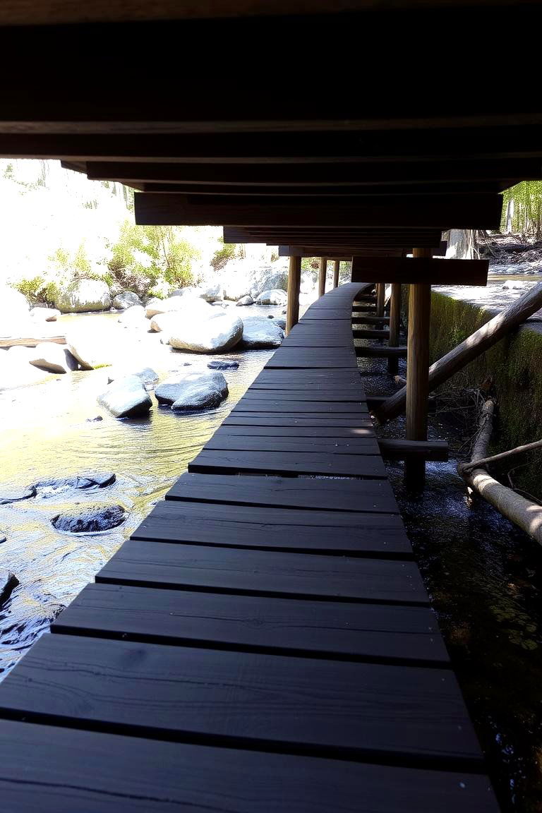 Wooden Walkway Over a Stream or Pond - 24 Wooden Walkway Ideas