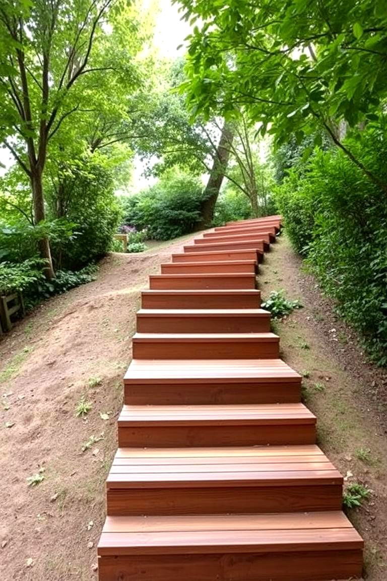 Wooden Walkway with Integrated Steps - 24 Wooden Walkway Ideas