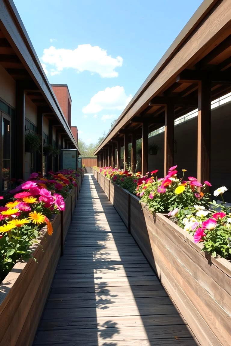 Wooden Walkway with Side Planters - 24 Wooden Walkway Ideas