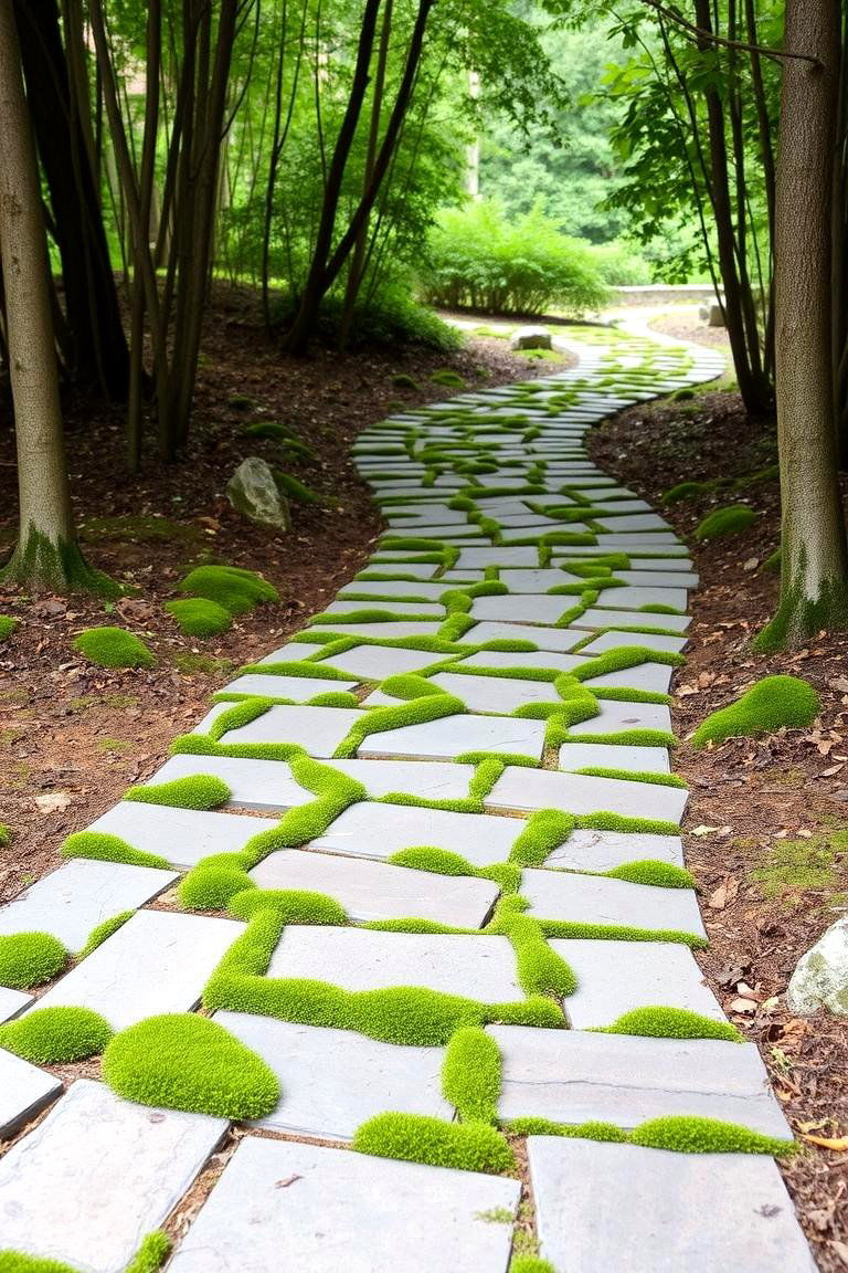Woodland Path with Moss Accents Walkway - 24 Paver Walkway Ideas