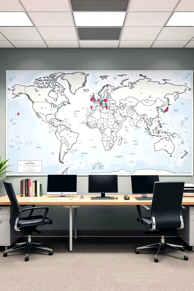 World Map or Travel Themed Decor - 24 Office Wall Decor Ideas