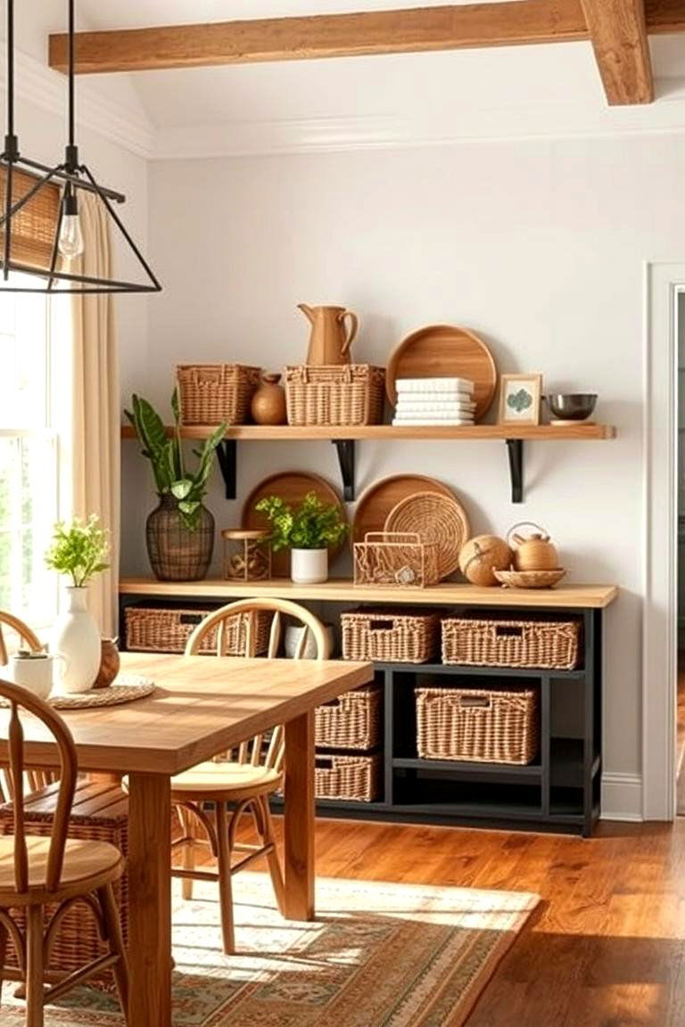 Woven Basket Storage Solutions - 24 Boho Dining Room Ideas