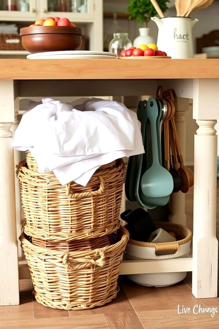 Woven Basket Storage for a Homely Touch - 24 Farmhouse Kitchen Ideas