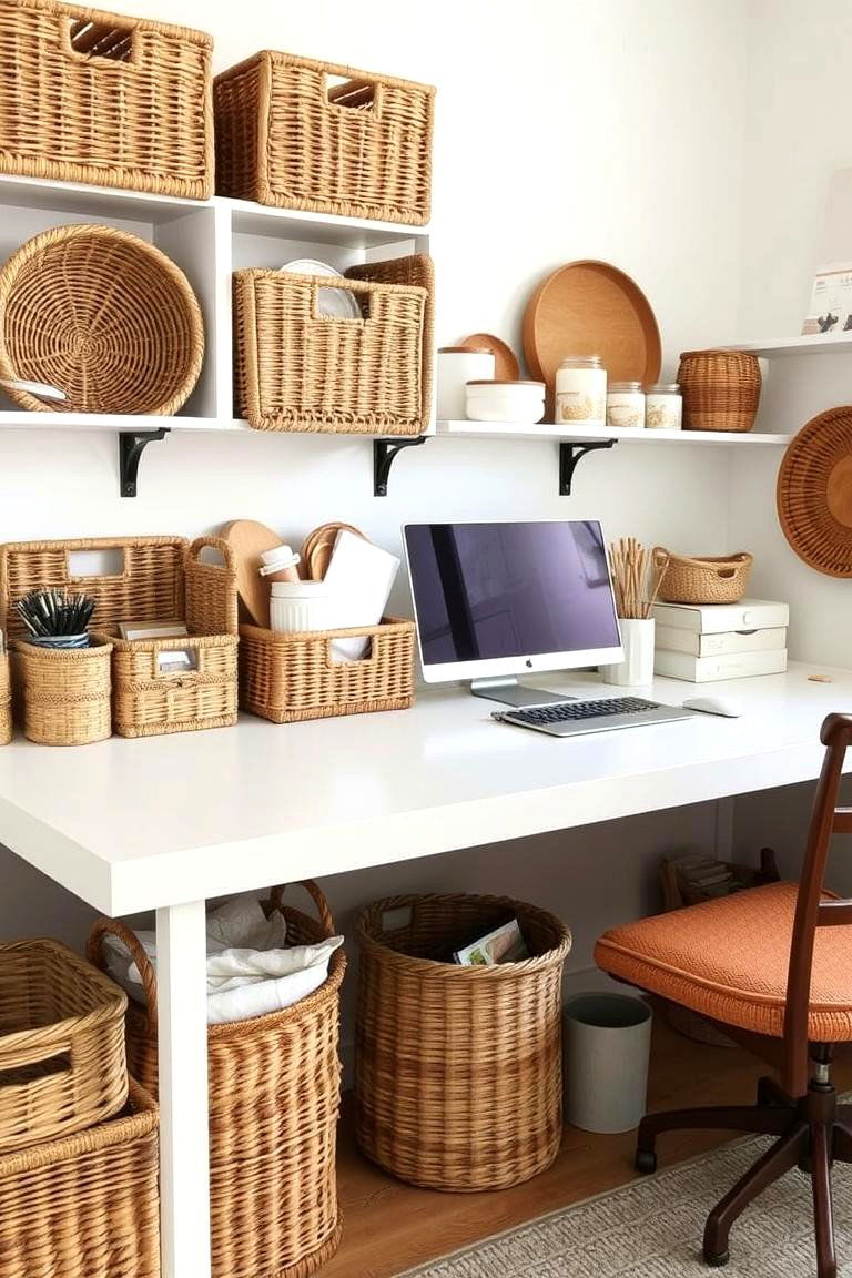 Woven Basket Storage - 24 Bohemian Home Office Ideas