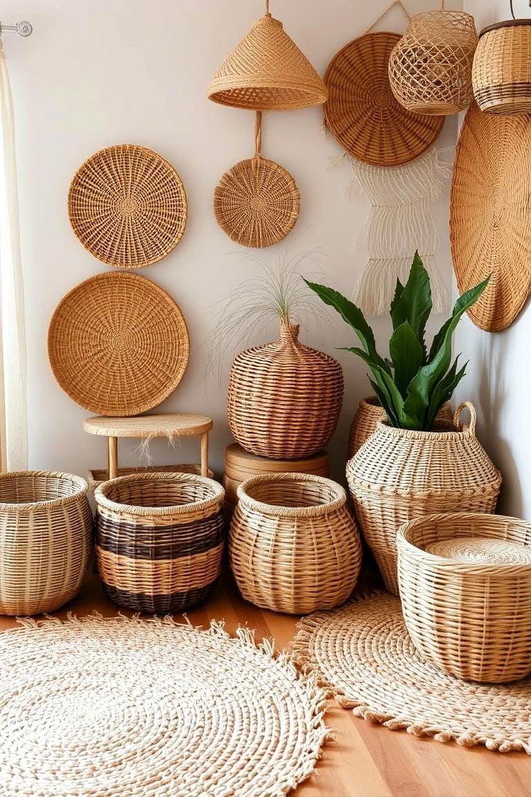 Woven Baskets and Rugs - 24 Boho Cottage Style Decor Ideas