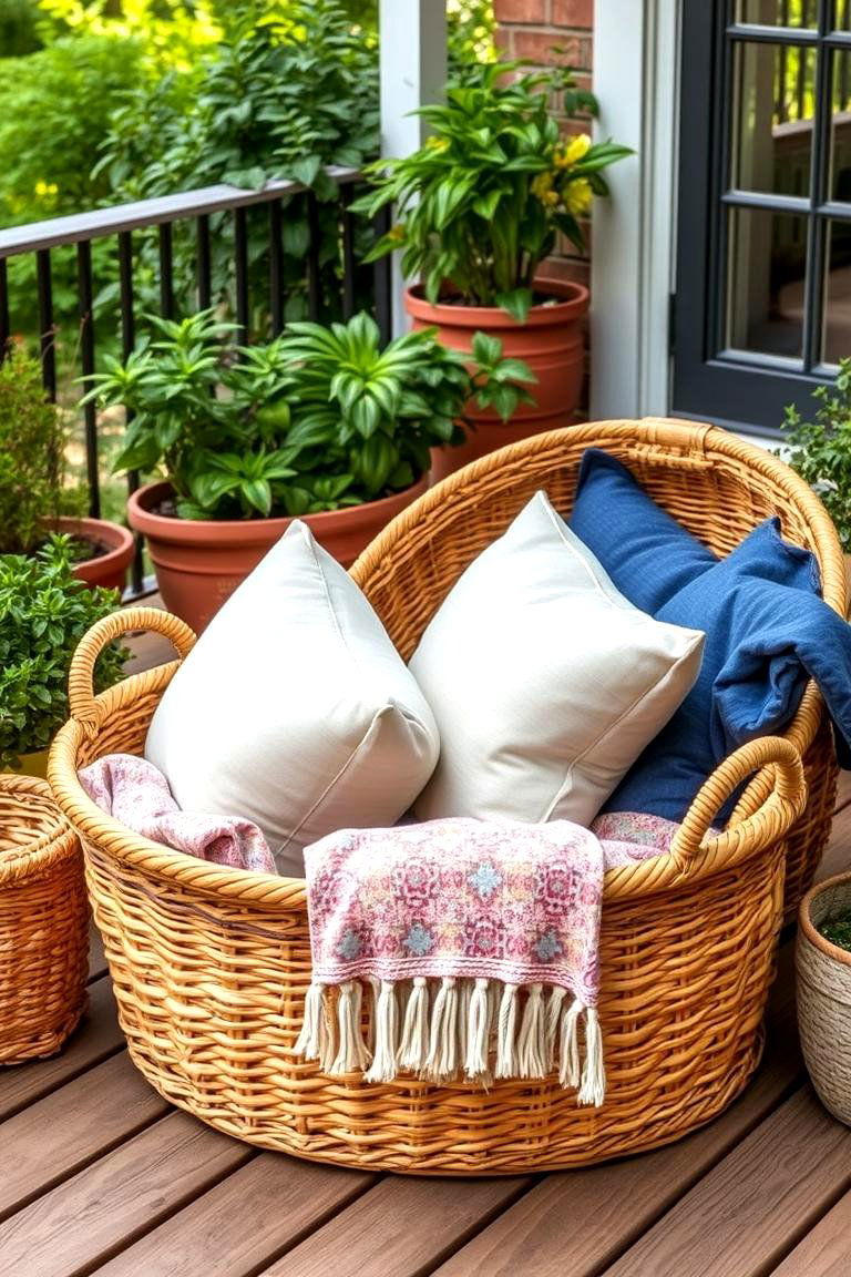 Woven Baskets and Storage Solutions - 24 Outdoor Decor Ideas
