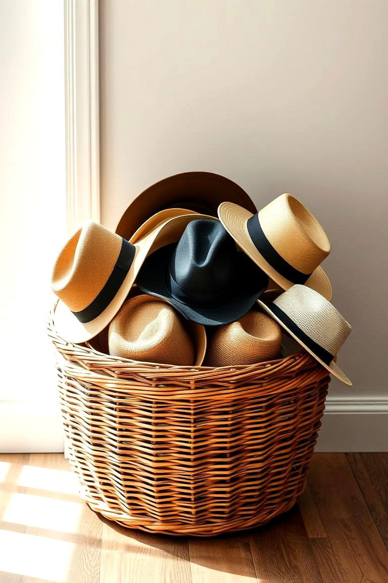 Woven Baskets for Casual Style - 24 Hat Storage Ideas