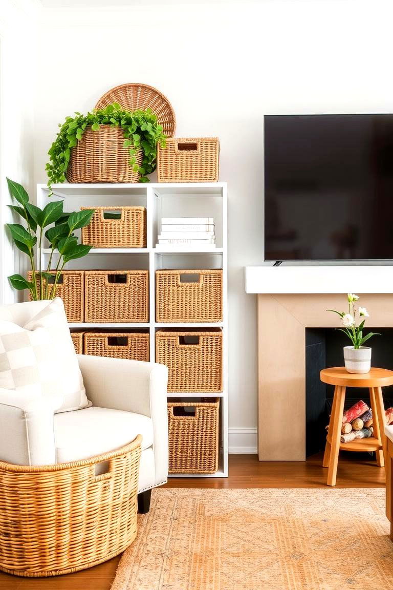 Woven Baskets for Storage - 24 Organic Modern Living Room Design Ideas
