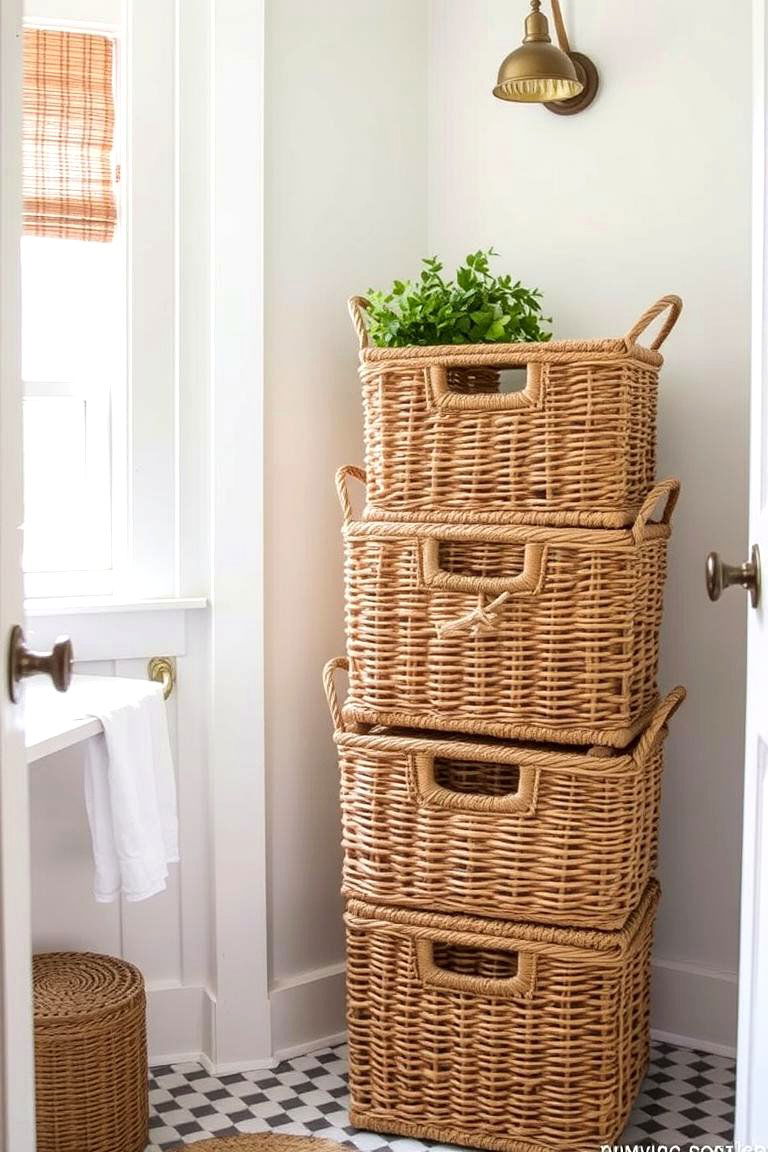 Woven Baskets for a Rustic Storage Solution - 24 Farmhouse Bathroom Ideas