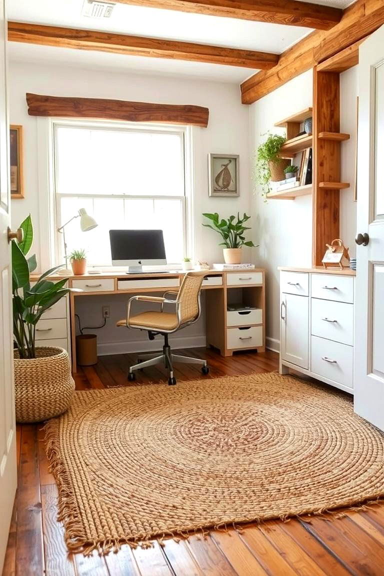 Woven Rug - 24 Rustic Home Office Ideas