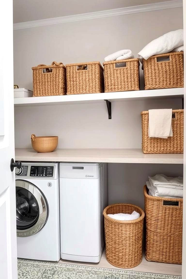 Woven Storage Baskets - 24 Boho Laundry Room Ideas