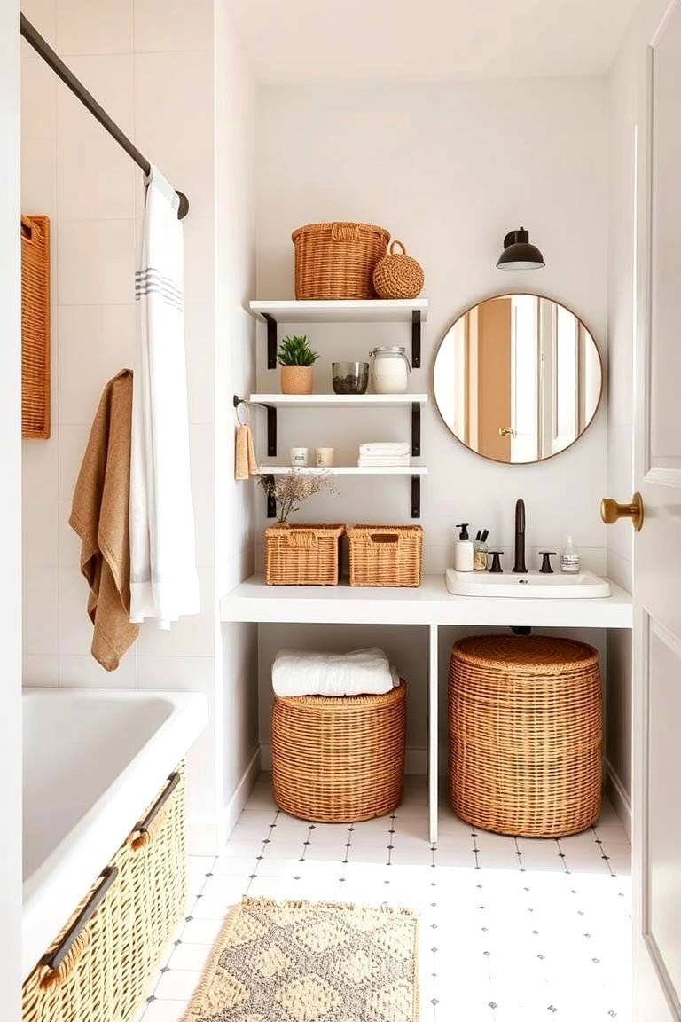 Woven Storage Solutions - 24 Boho Bathroom Ideas