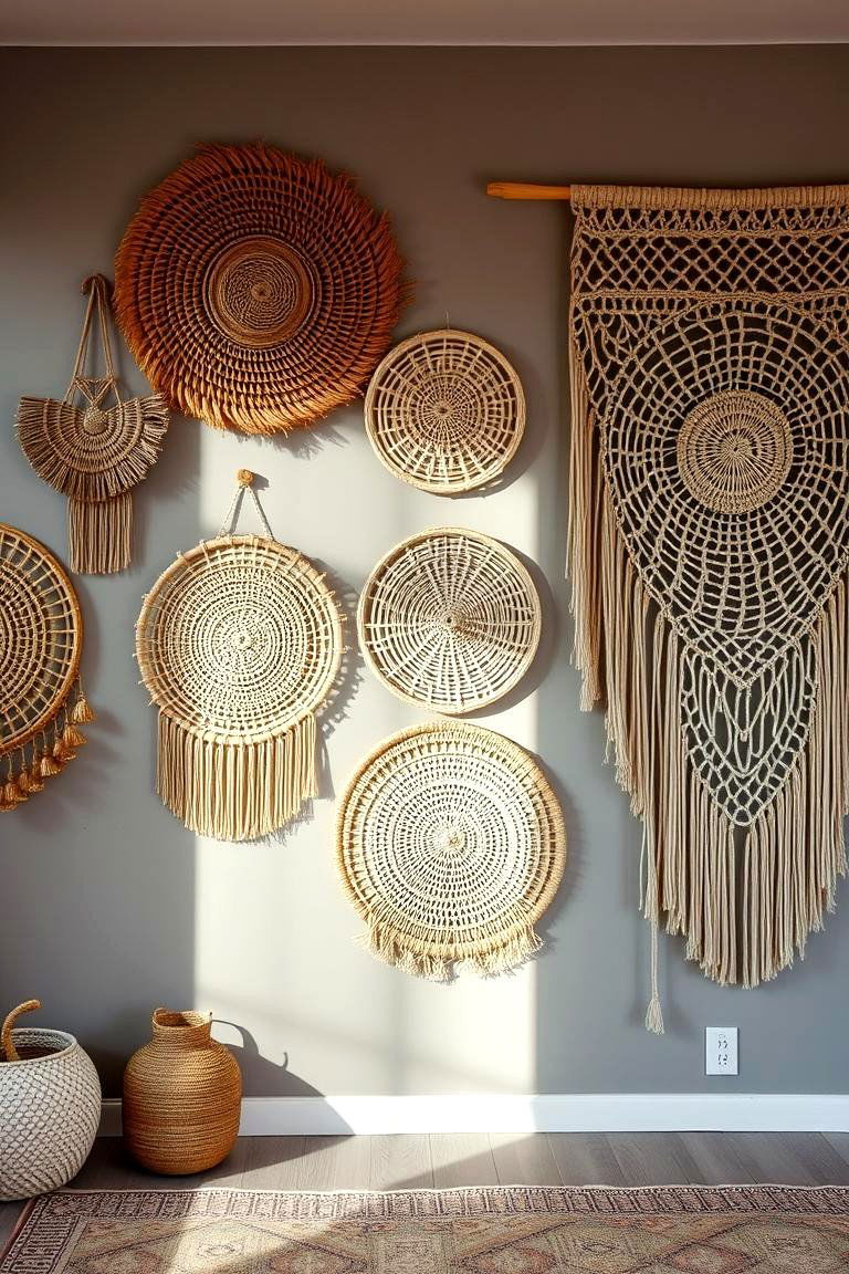 Woven Wall Art Wonders - 24 Grey Boho Bedroom Ideas