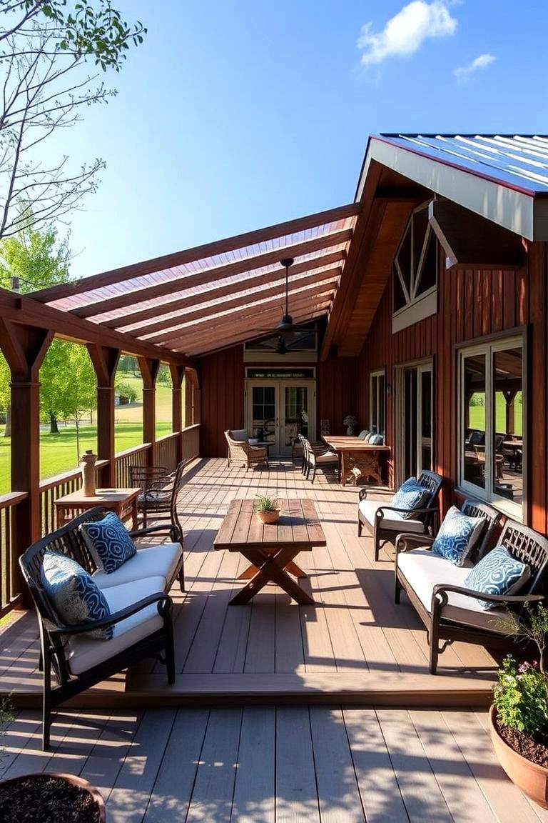 Wraparound Porch with Ample Seating - 24 Barndominium Front Porch Ideas
