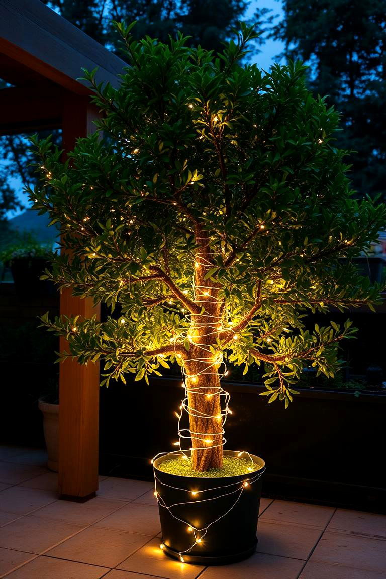 Wrapped Around Trees or Plants - 24 Patio String Light Ideas