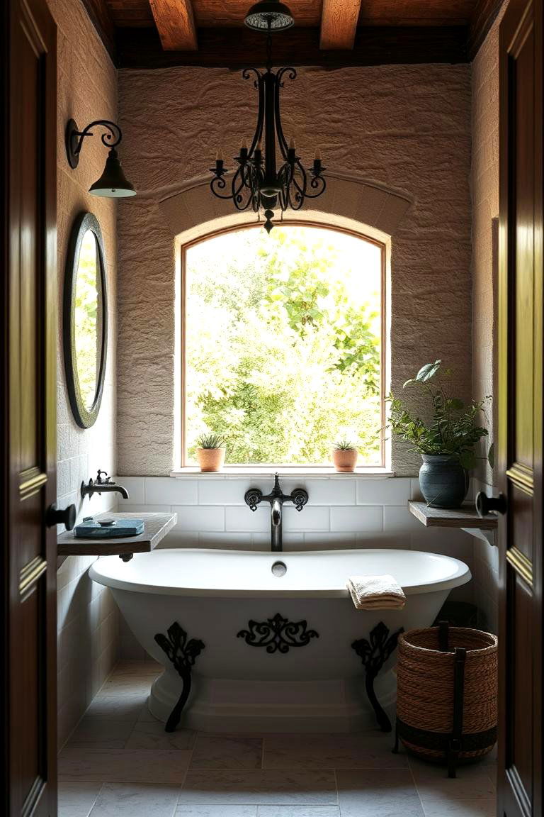 Wrought Iron Accents Bathroom - 24 Rustic Outdoor Bathroom Ideas