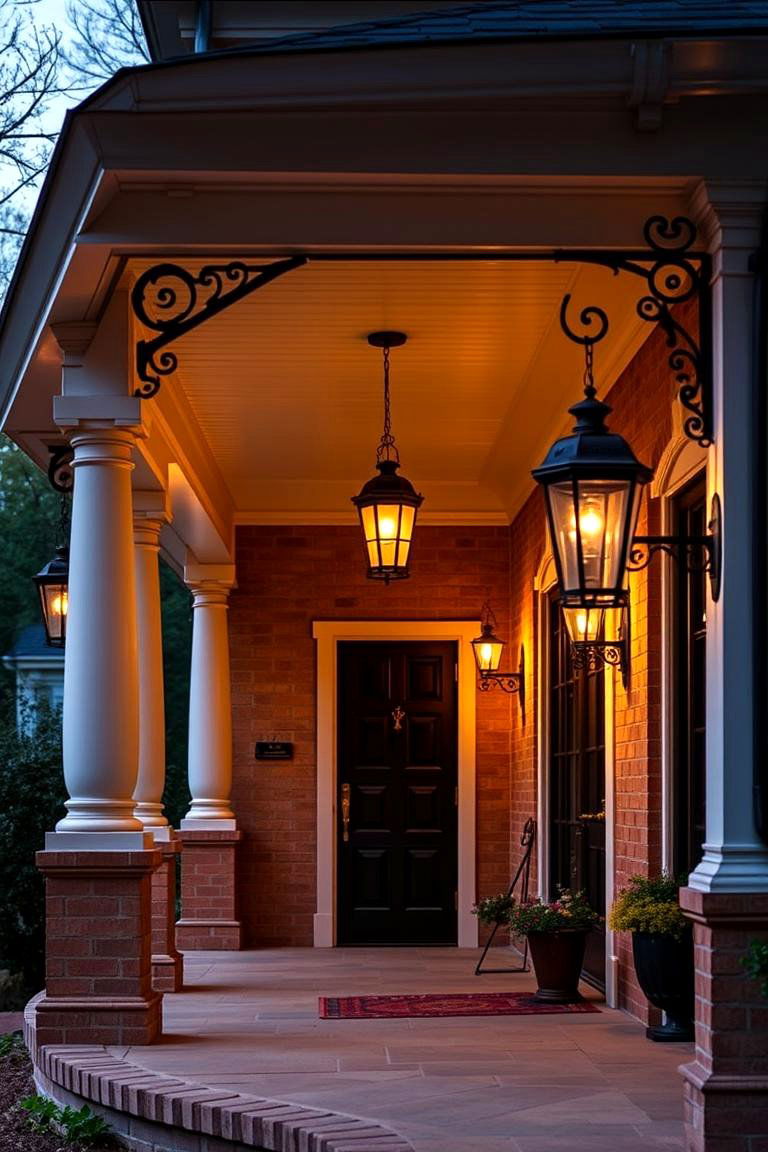 Wrought Iron Lanterns and Accents - 24 Colonial Front Porch Ideas
