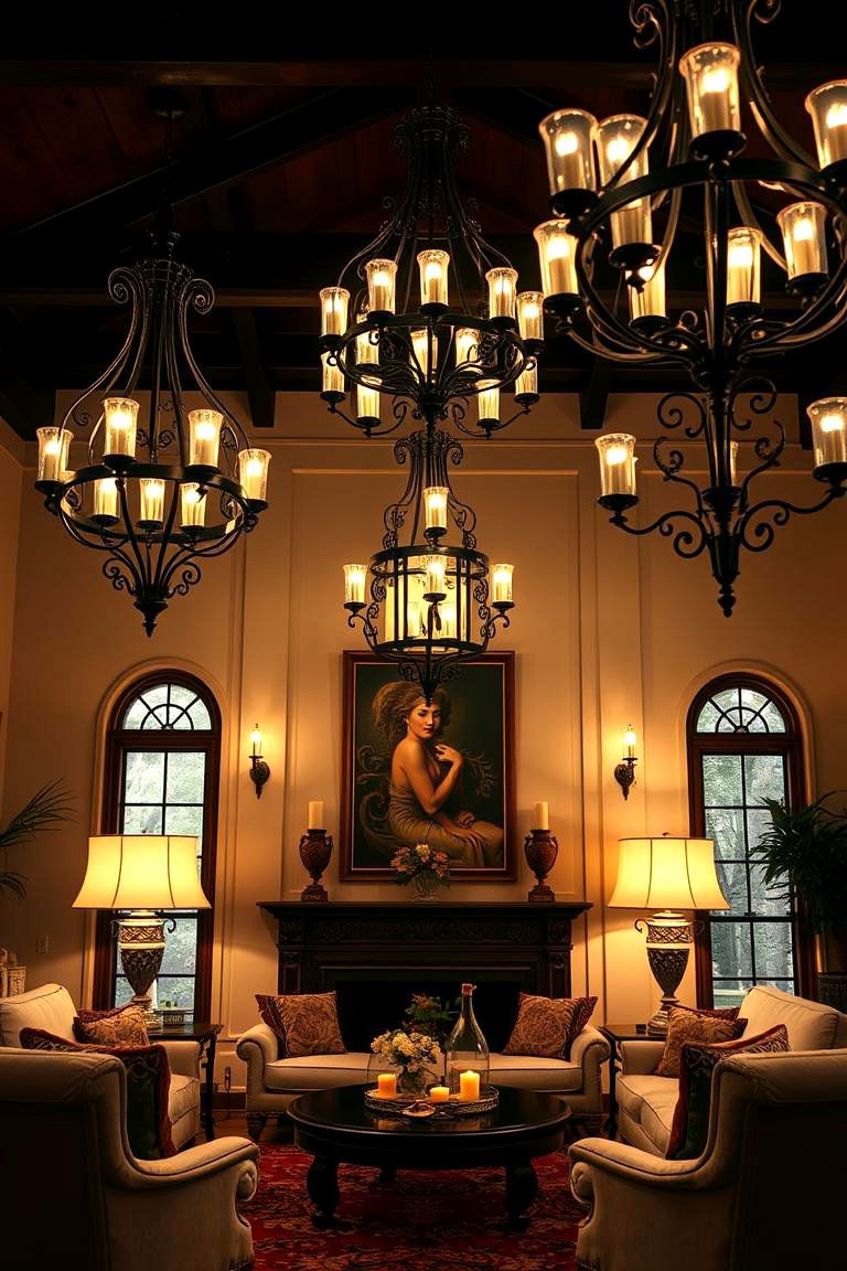 Wrought Iron Lighting Fixtures - 24 Spanish Style Living Room Ideas