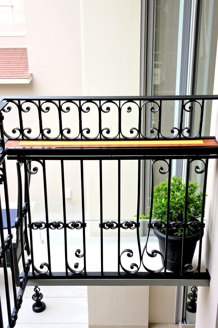 Wrought Iron Railing with Wood Inlay - 24 Wrought Iron Balcony Railing Design Ideas