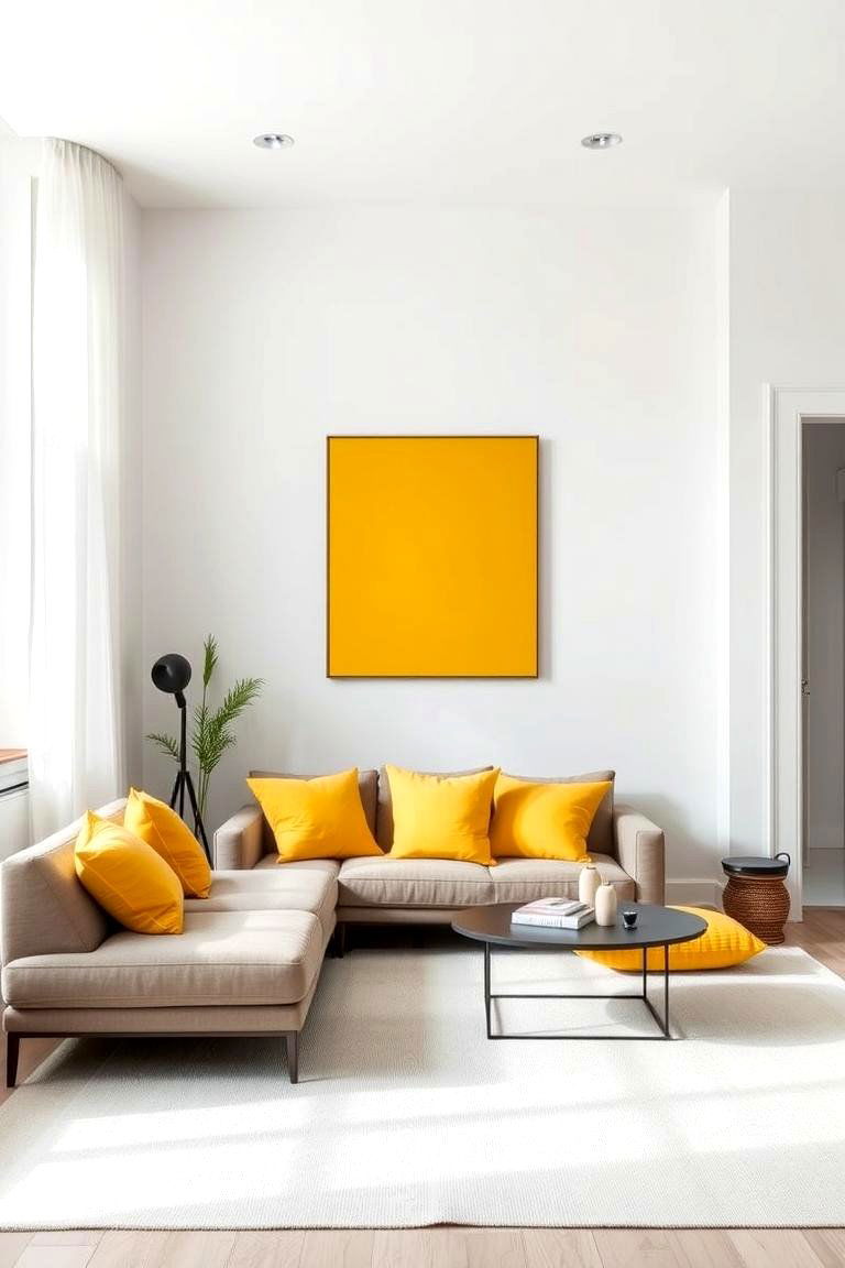 Yellow Accents in a Neutral Room - 24 Yellow Living Room Ideas