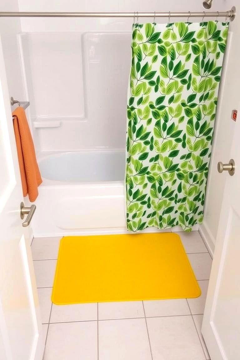 Yellow Bathroom Rugs and Green Shower Curtain - 24 Yellow and Green Bathroom Ideas