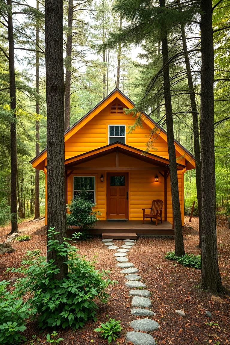 Yellow Cabin in a Wooded Setting - 24 Yellow Exterior Home Ideas