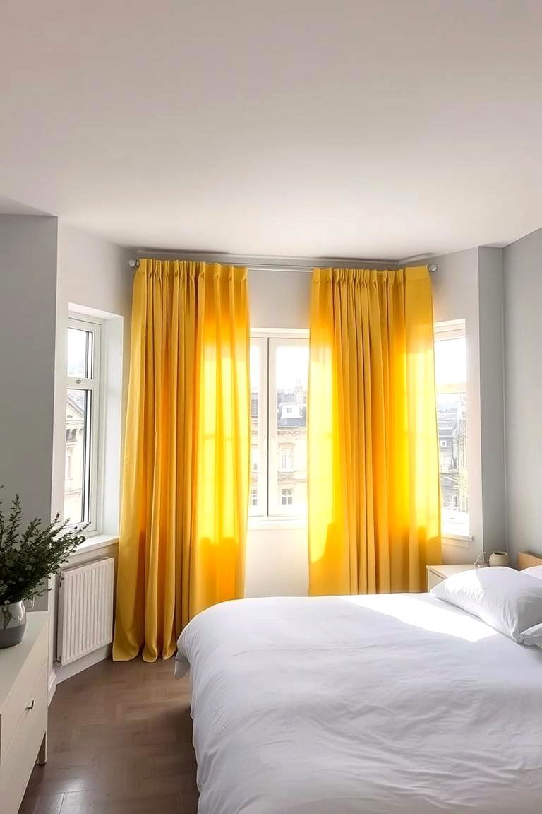 Yellow Curtains in a Grey Bedroom - 24 Yellow and Grey Bedroom Ideas