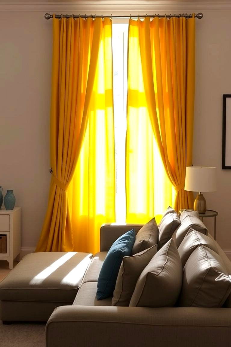 Yellow Curtains with Blue Accents - 24 Yellow and Blue Living Room Ideas