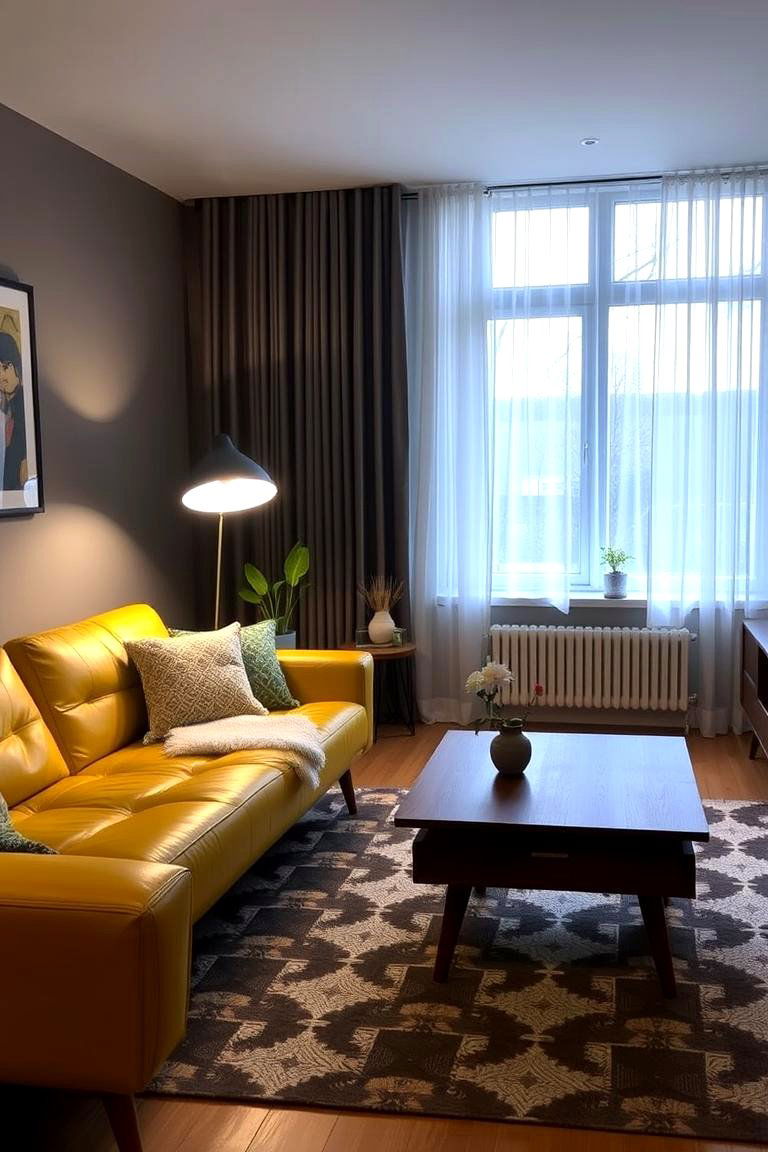 Yellow Leather in Mid Century Modern Style - 24 Yellow Couch Living Room Ideas