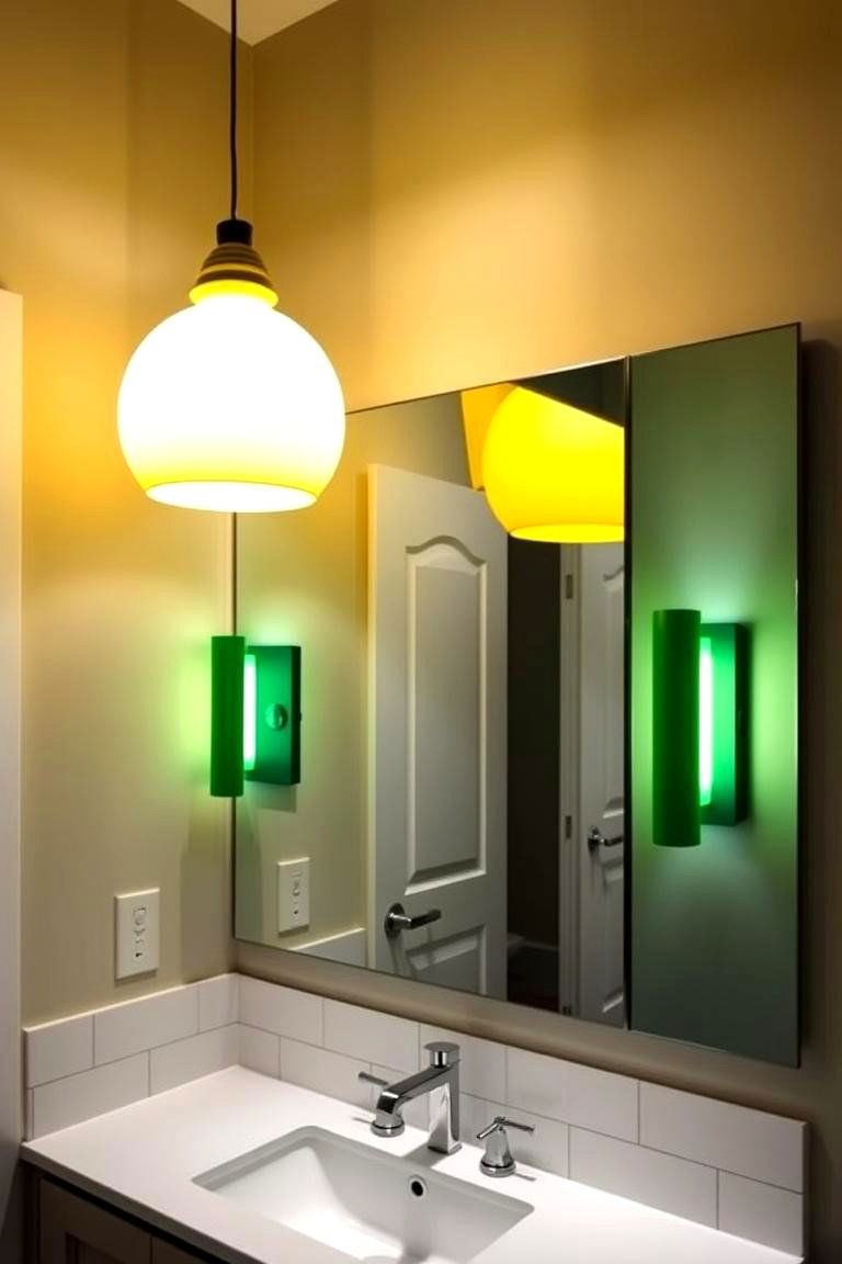 Yellow Lighting Fixtures with Green Wall Sconces - 24 Yellow and Green Bathroom Ideas